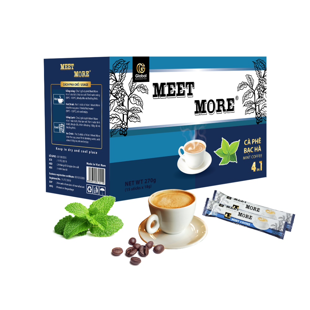 Cà phê hòa tan 4in1 Meet More vị Bạc Hà (15 GÓI * 18GR)