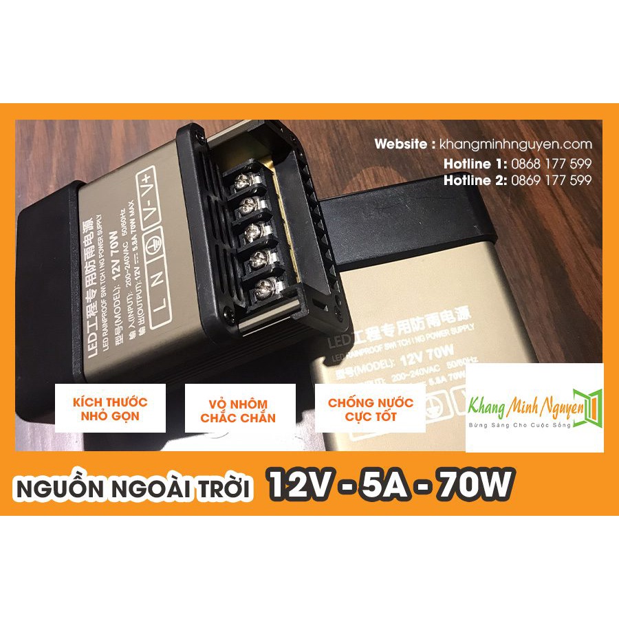 Nguồn ngoài trời 12V 5A-70W 10A-120W 17A-200W 25A-300W vỏ nhôm cao cấp dùng cho đèn led và camera