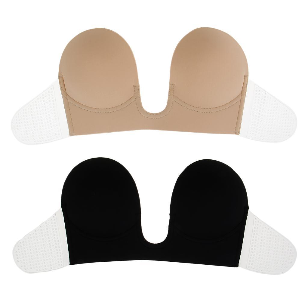Women Lady Invisible Push Up Bra Strapless Bra Sticky Self-adhesive Silicone Deep U Plunge Backless Bras