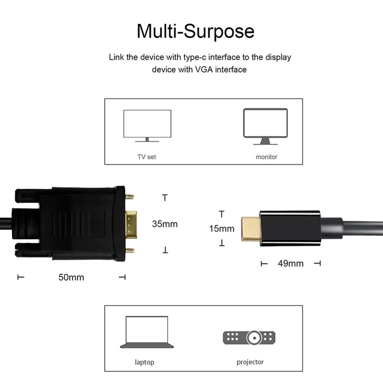 USB C to VGA Adapter Cable 10Gbps 1080P Converter for  Monitors