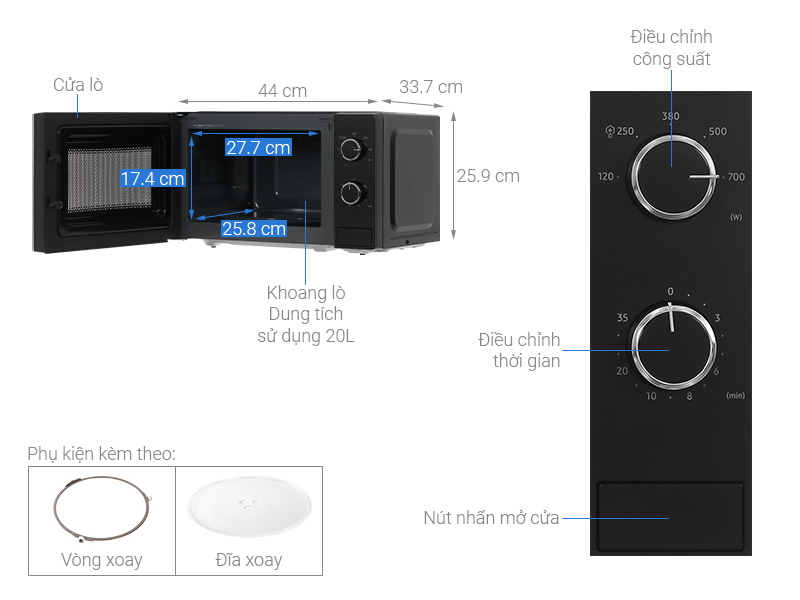 Lò vi sóng không nướng Samsung MS20A3010AL/SV 20 lít , màu đen, công suất 700W - Hàng chính hãng