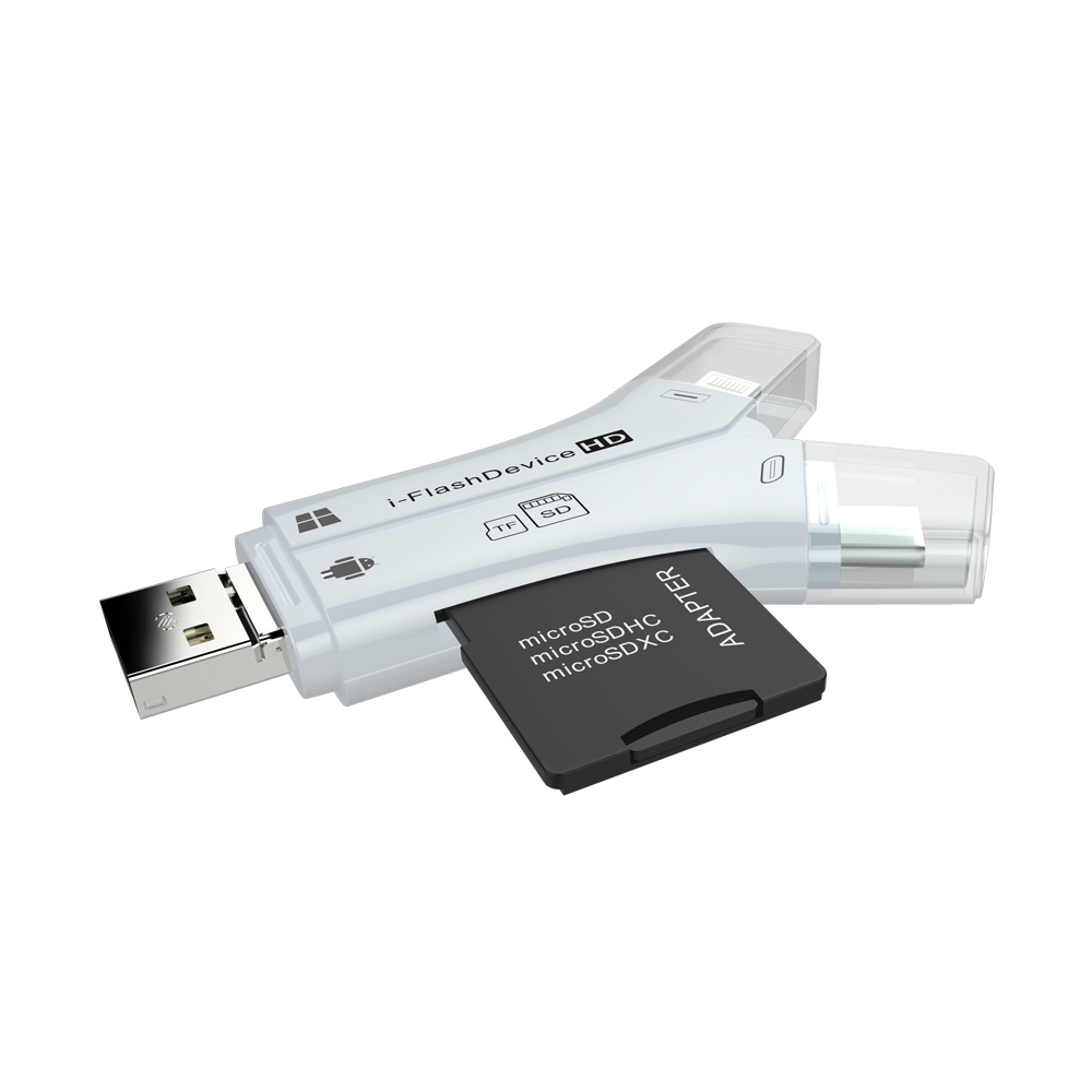 Đầu đọc thẻ TF/SD 4 trong 1 (Lightning, Type-C, USB, Micro USB) dùng xem ảnh/video của máy ảnh trên iphone và các thiết bị Android