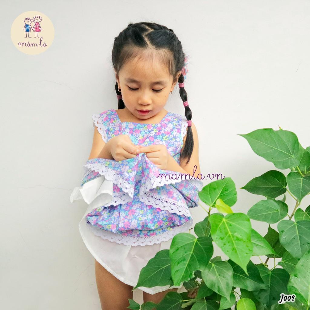 Đầm hoa nhí nền xanh dương viền ren | 2Y-6Y