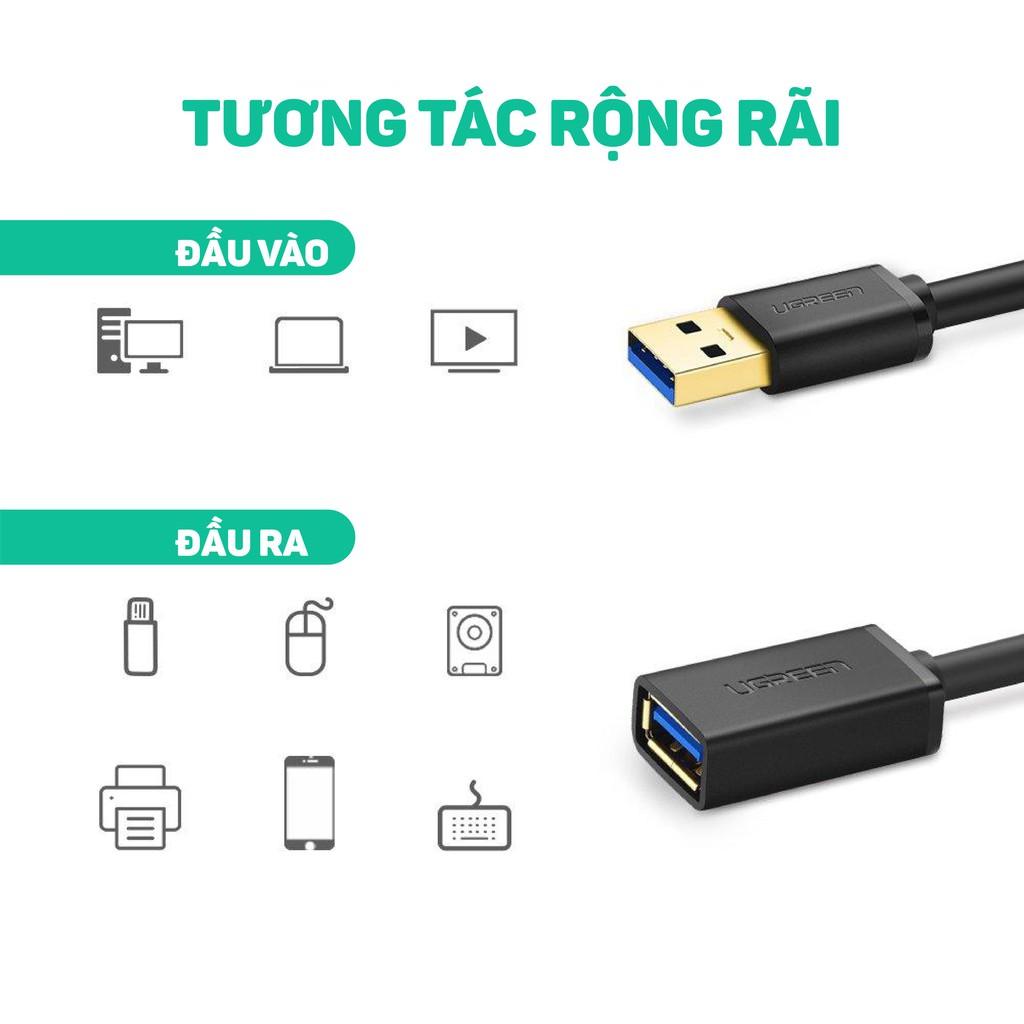 Dây nối dài USB 3.0 mạ vàng dài từ 1-3m UGREEN US129 dây dạng dẹt và tròn - Hàng Chính Hãng