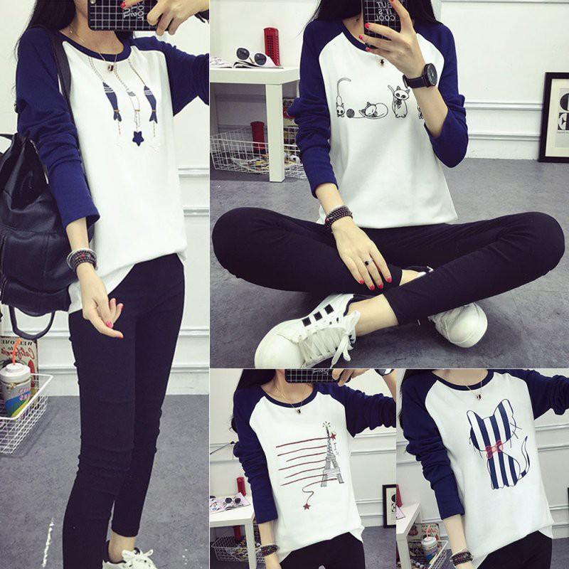 Áo Thun Nữ Tay Dài In Hình Hoạt Hình