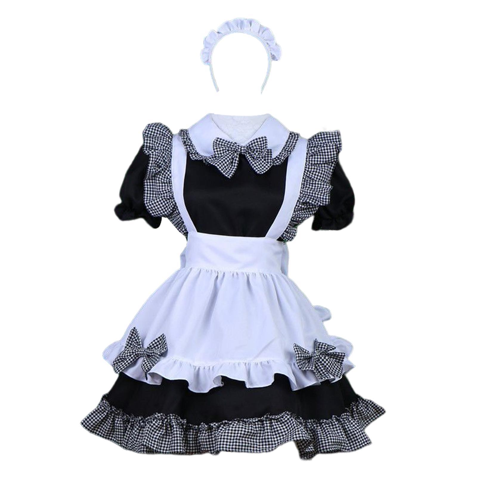 Women's French Maid Costume with Apron, Anime Cosplay Fancy Dress for Halloween Party
