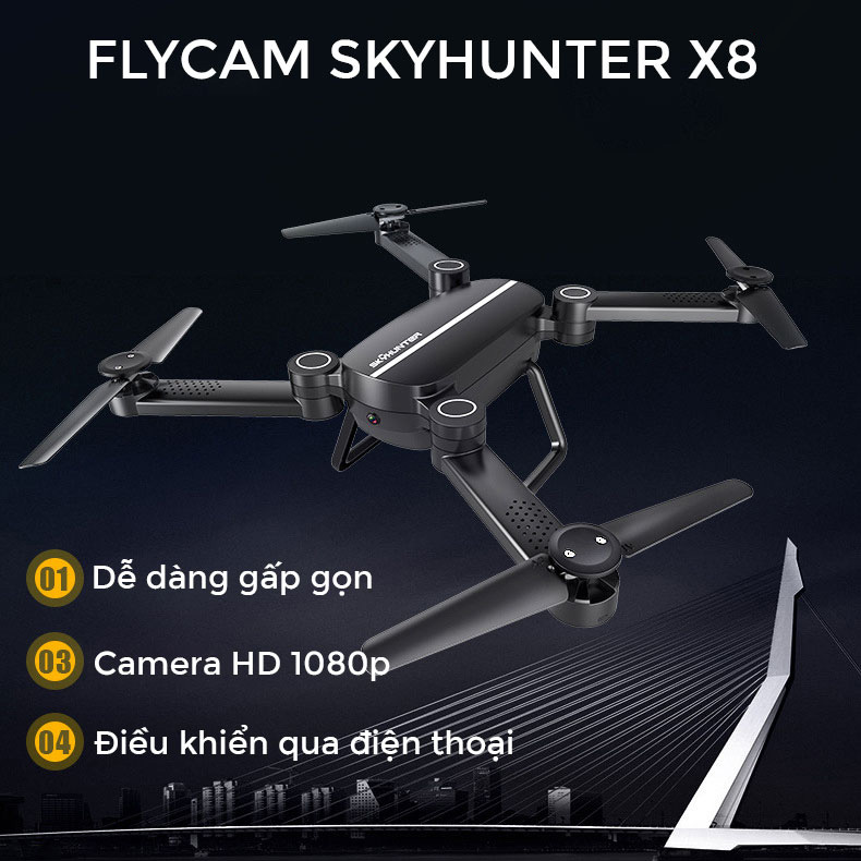 Máy bay quay phim điều khiển từ xa Flycam SkyHunter X8 camera 200W kết nối wifi tới điện thoại