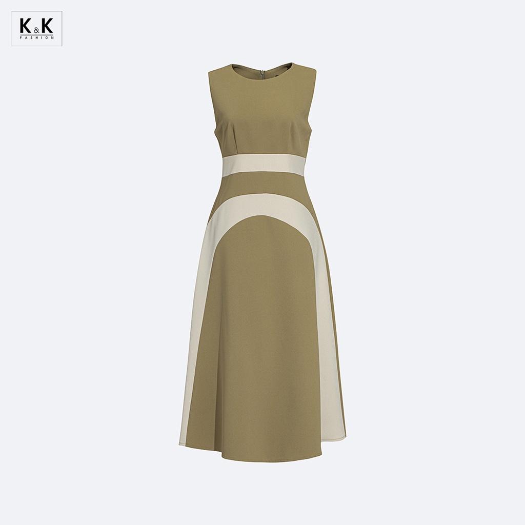 Đầm công sở dáng xòe sát nách K&amp;K Fashion KK150-25 Chất Liệu Carolan