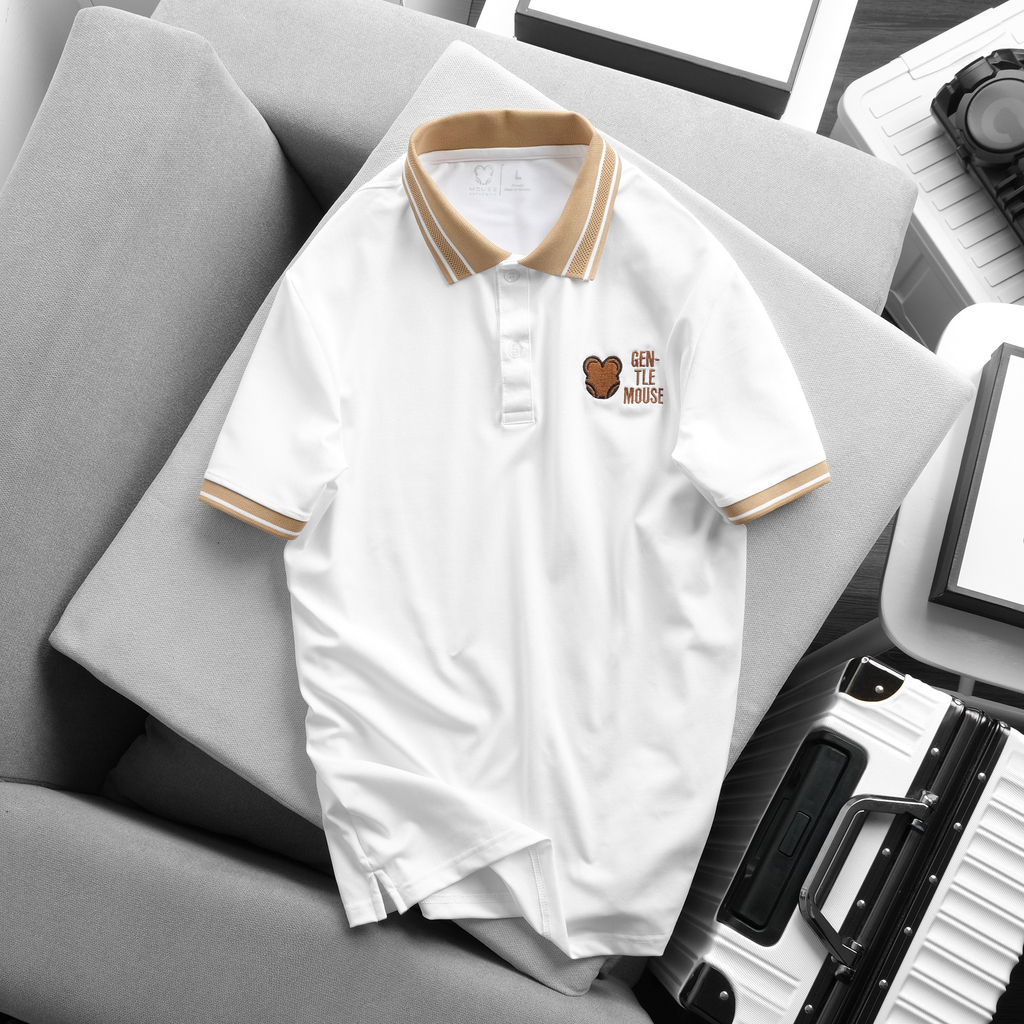 Áo Polo nam/ Áo thun nam cổ bẻ - MOUSE GENTLE White - Vải cá sấu lạnh xuất khẩu - Phom chuẩn, sang trọng, chỉn chu