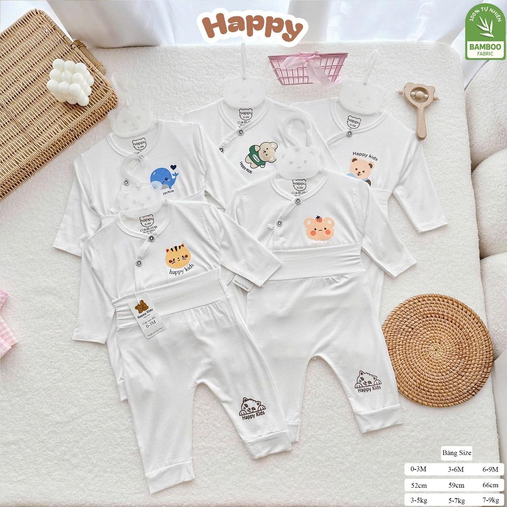 [3-8kg] Bộ Quần Áo Sơ Sinh Dài Tay Cạp Cao Chất Thun Lạnh Mềm, Mỏng, Mát - HAPPY KIDS - Gấu nâu