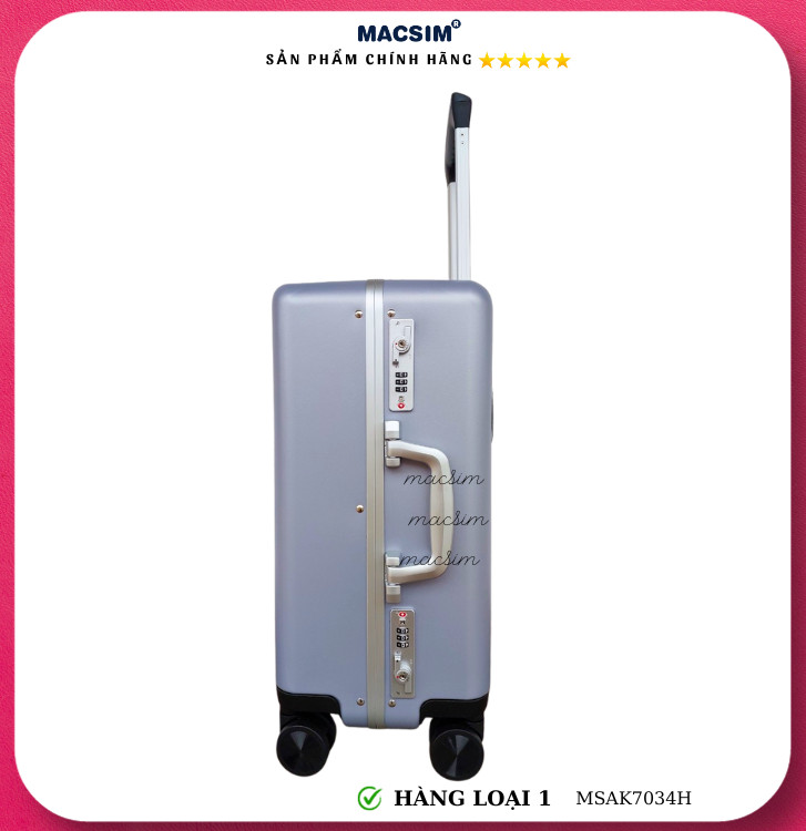 Vali cao cấp Macsim Aksen hàng loại 1 MSAK7034H cỡ 20 inch - màu ghi