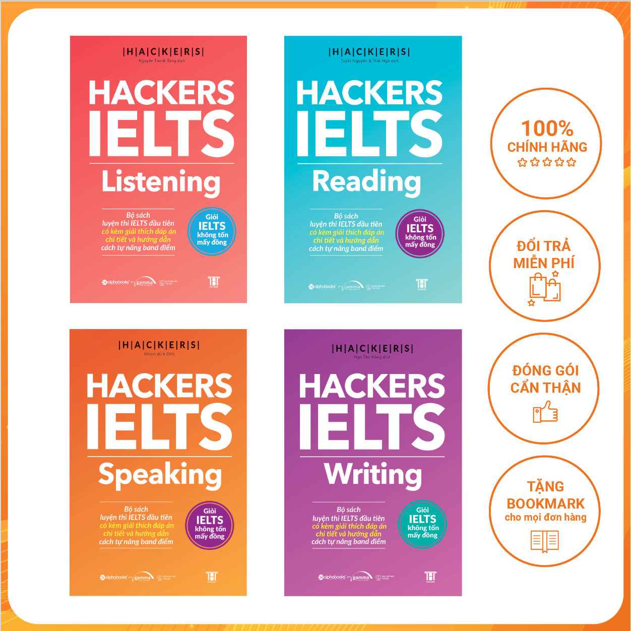 Combo Trọn Bộ 4 Cuốn Hackers IELTS ( Listening + Reading + Speaking + Writing ) (Tặng kèm Tickbook)