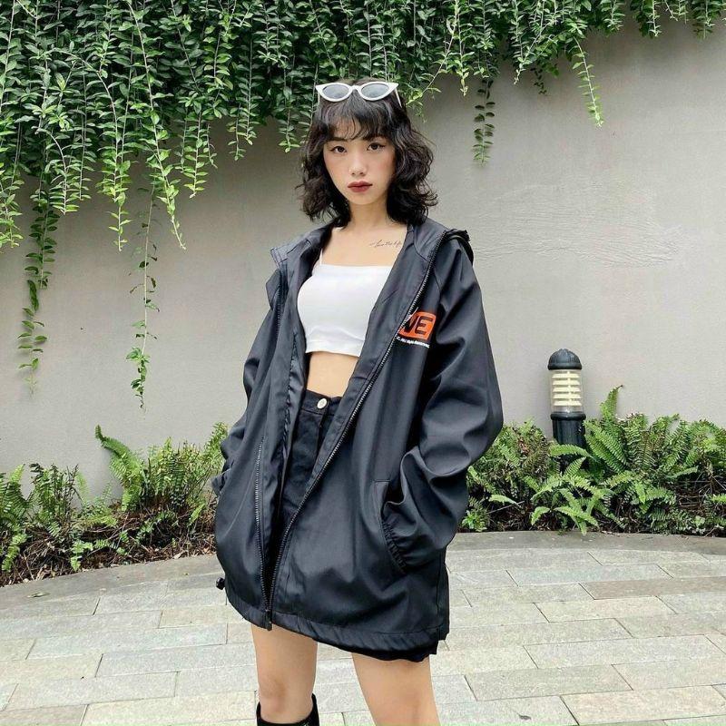 Áo khoác dù ulzzang/Áo khoác dù unisex form rộng kiểu bomber có nón in hoạ tiết thời trang teen hè, Áo khoác bomber ,áo khoác dù 2 lớp dáng unisex form rộng , phong cách ulzzang in hình