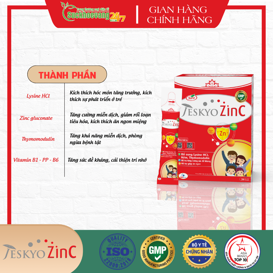 Siro JeskyoZinc bổ sung kẽm hỗ trợ tăng sức đề kháng cho cơ thể khỏe mạnh, giúp ăn ngon - hộp 20 gói x 10ml