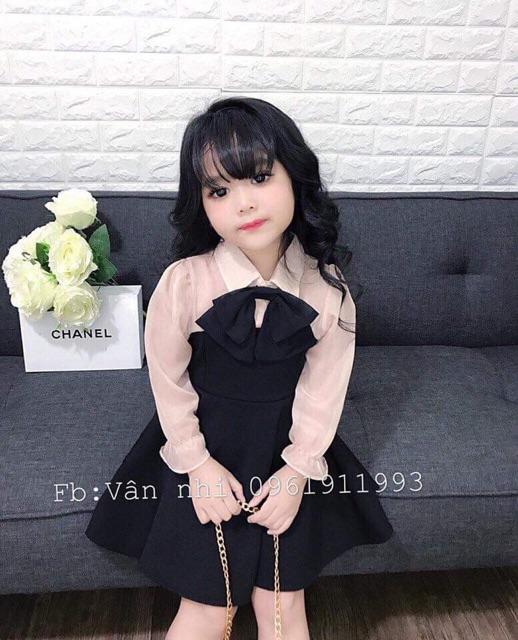Set đầm váy mẹ bé cổ nơ