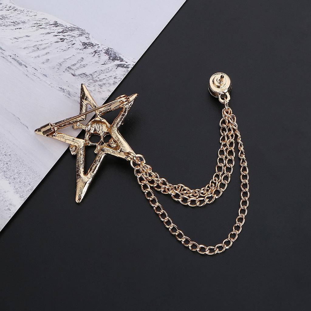 Suits Brooch  Skull Pin Badge Tassel Chain Shirt Collar Pin