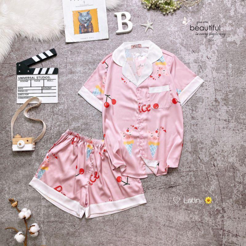 Đồ bộ pijama mặc nhà chất liệu lụa latin cao cấp siêu mềm mịn mát, hàng thiết kế (giao màu ngẫu nhiên)