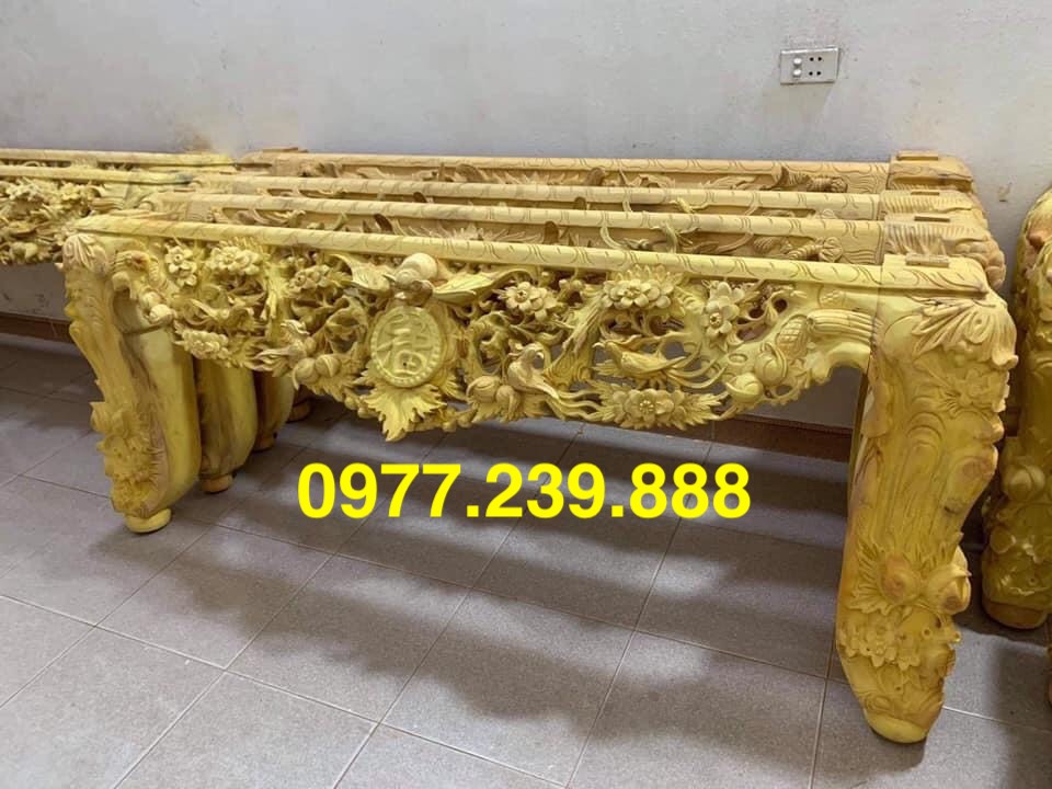 bàn thờ sập thờ tứ linh gỗ gụ chân 16cm