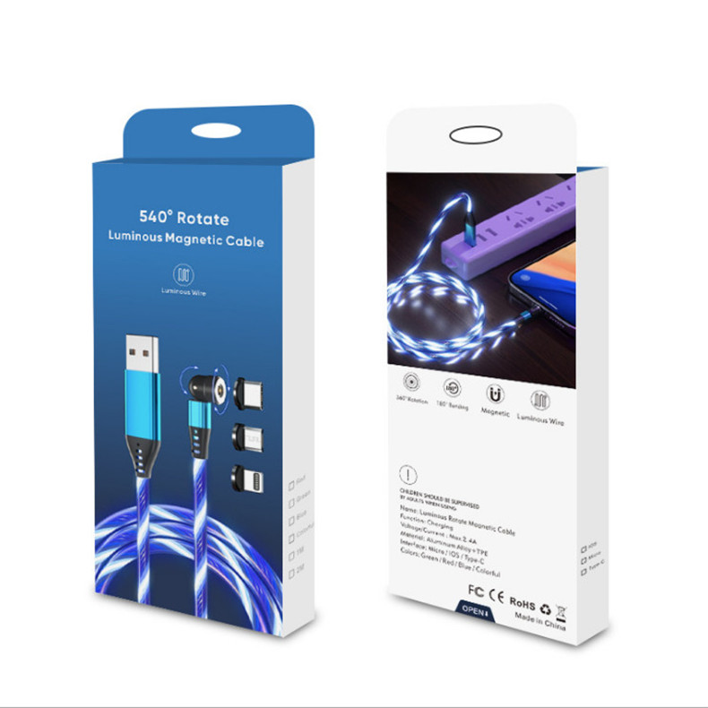 Sạc nam châm phát sáng M02 - Đầu xoay 540 độ đa dụng - Tích hợp cả 3 cổng sạc Micro USB + Lightning + Type C