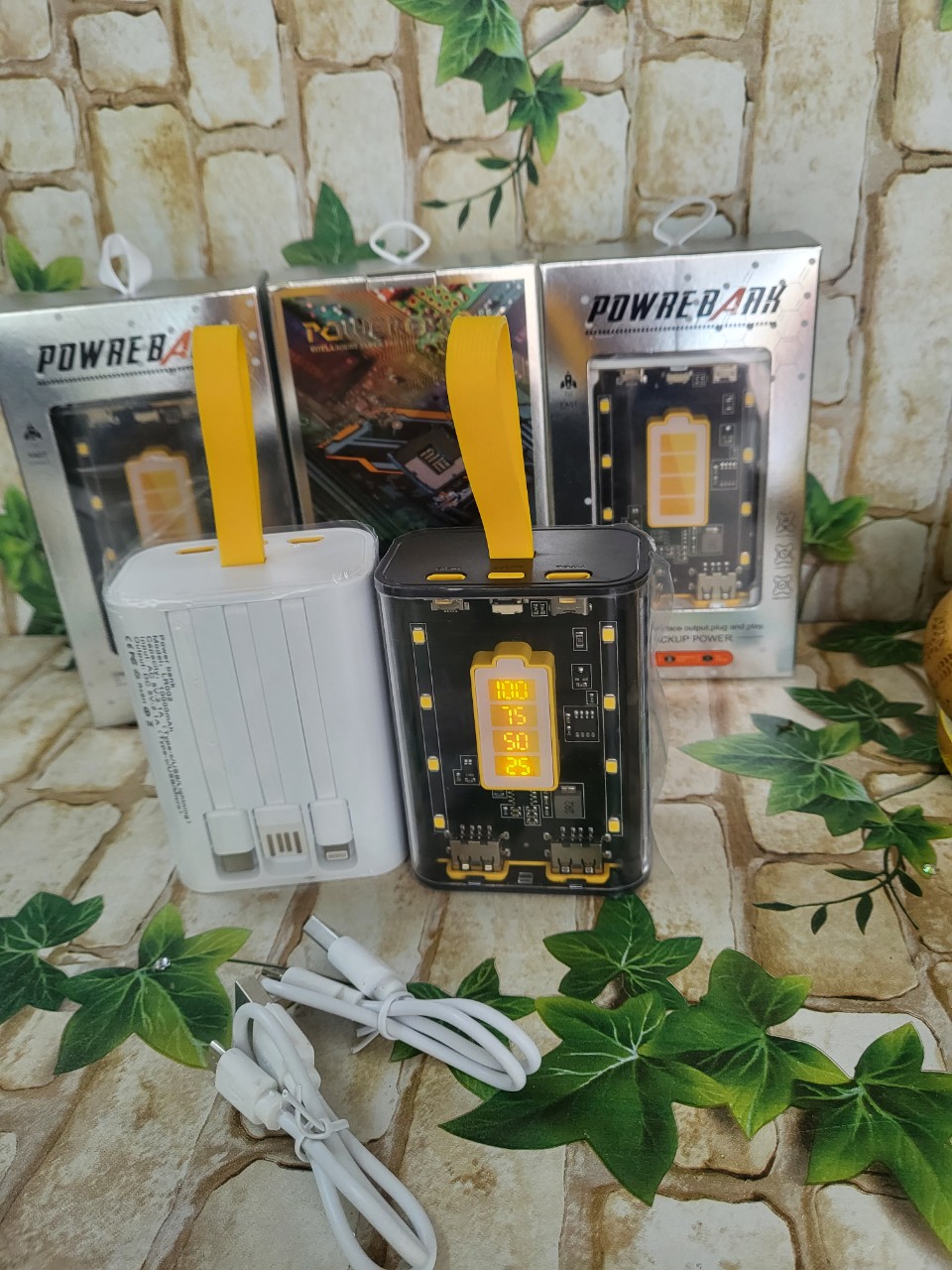 Pin Sạc Dự Phòng Trong Suốt Có Đèn LED Power Bank 10000mAh Cáp Sẵn - Hình Pin