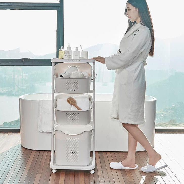 Kệ 4 tầng đựng đồ dùng cho bé, quần áo, khăn, tả, sữa - đựng đồ nhà bếp, nhà tắm có bánh xe