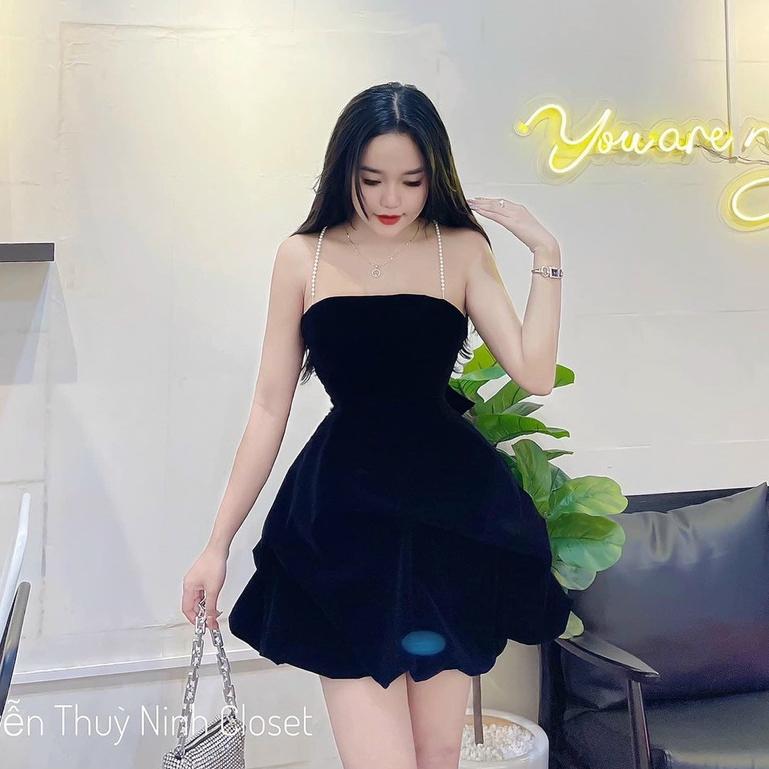 Đầm kiểu nữ cao cấp dây cườm thoắt nơ sau quyến rũ sexy GKM