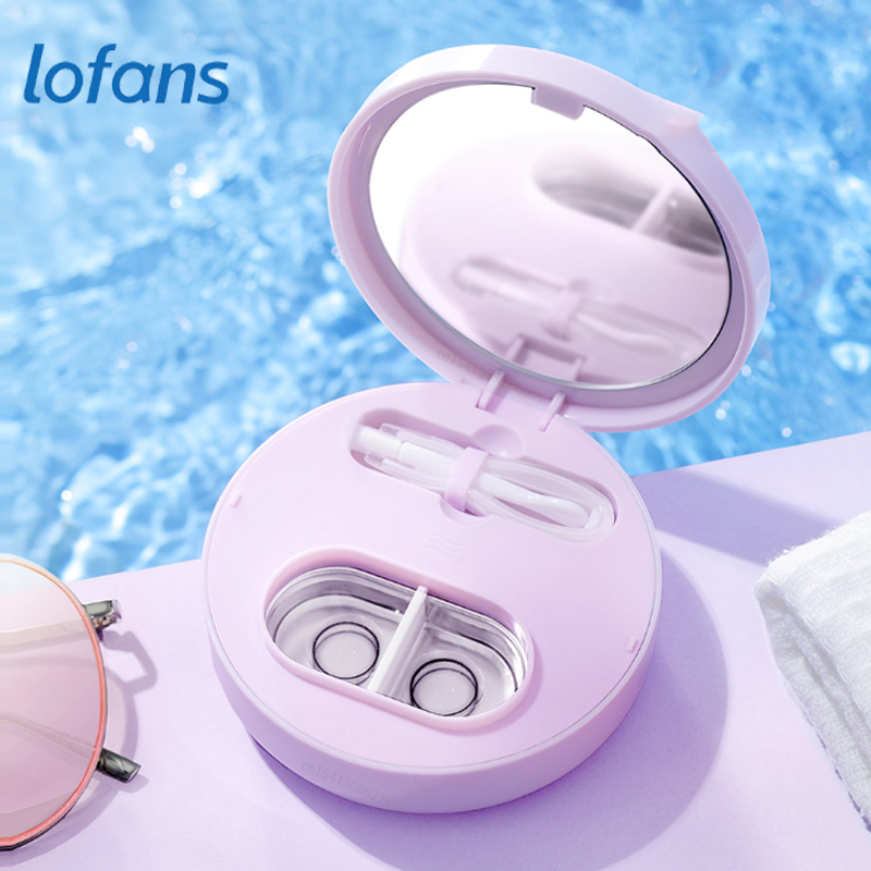 Hộp Làm Sạch Kính Áp Tròng Lofans Tính Năng Rung Siêu Âm Tích Hợp Gương Trang Điểm Ultrasonic Vibration Contact Lens Cleaning Box - Màu Tím