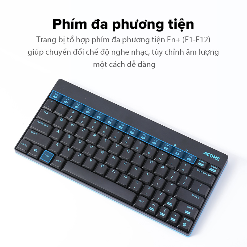 Trọn Bộ Bàn Phím Và Chuột Không Dây Mini ACOME 2.4GHz Độ Phân Giải 1600DPI - Hàng Chính Hãng