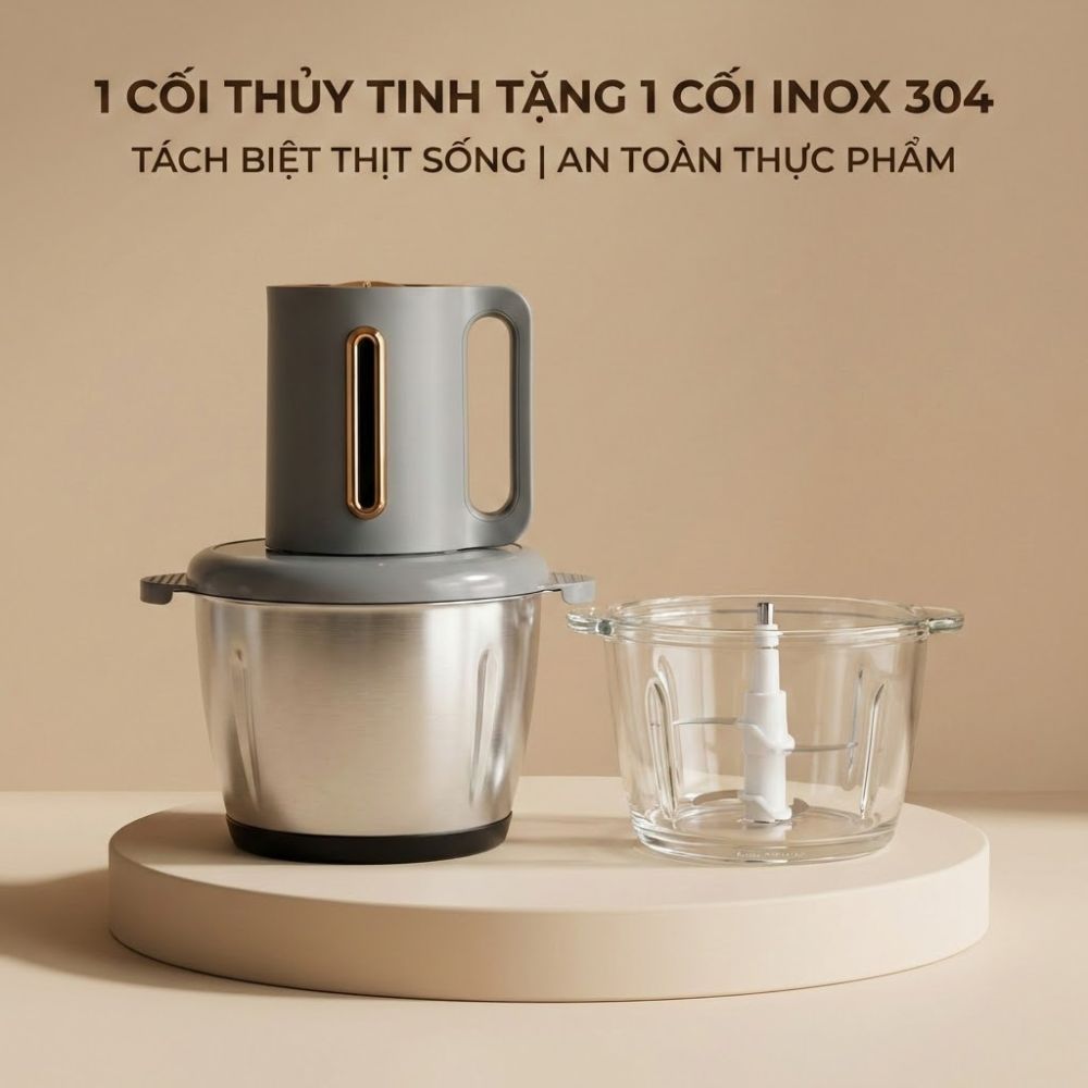 Máy Xay Thực Phẩm Đa Năng Mishio MK444 (2.0L) - Cối Thủy Tinh tặng cối Inox 304 Phân Loại Thực Phẩm Sống Chín - hàng chính hãng