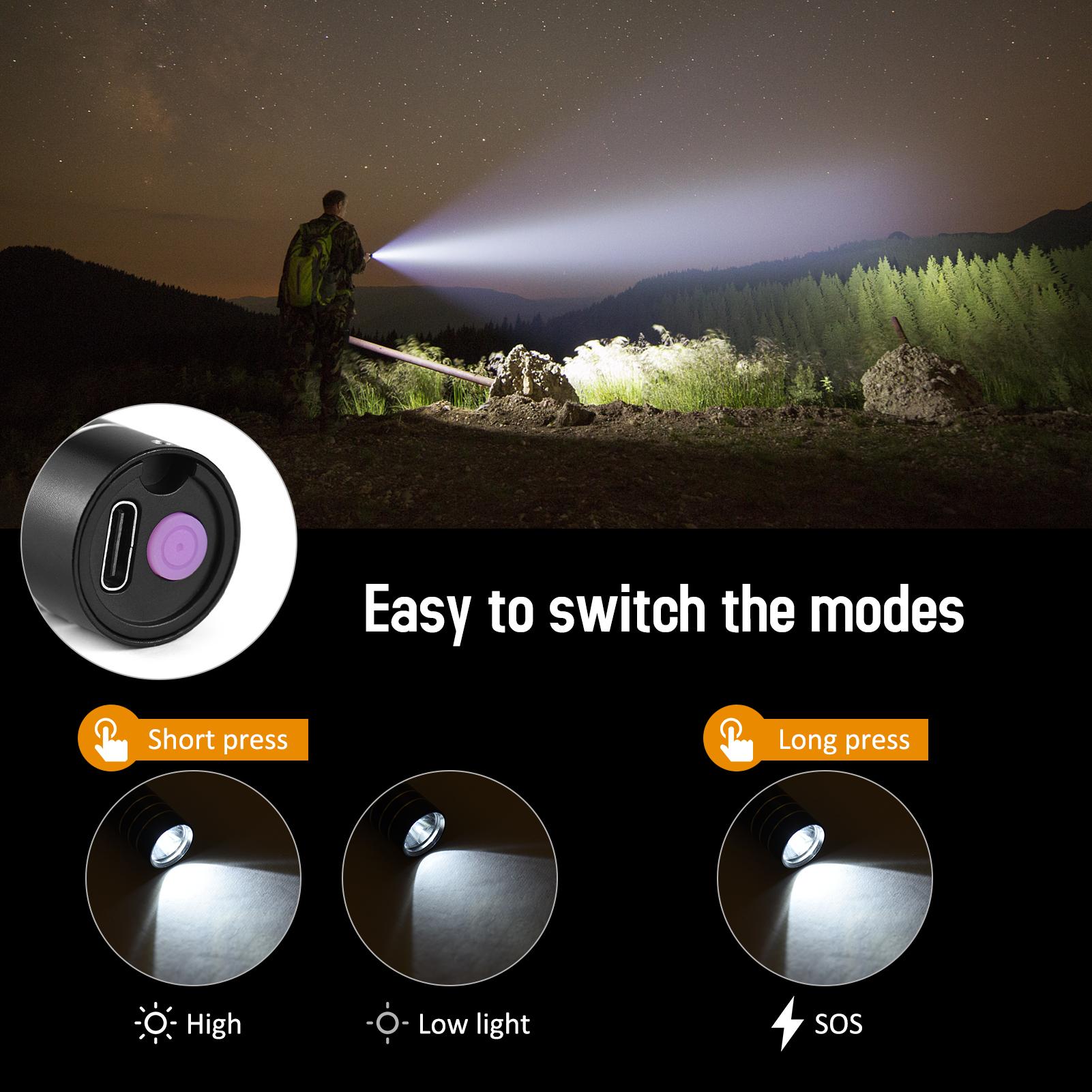 2pcs Mini Flashlight USB Rechargeable Super Bright LED Flashlight Torch Light for Outdoor Camping Reading Dog Walking