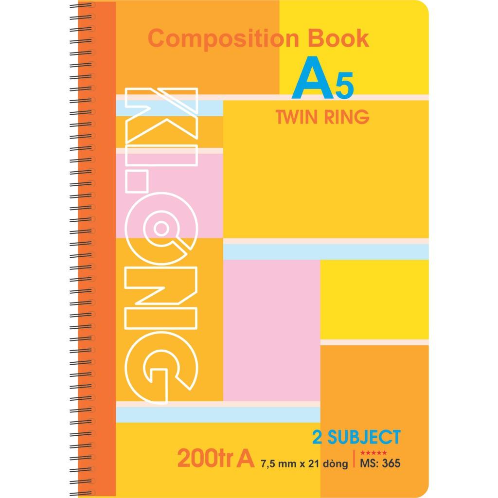 Sổ kẻ ngang lò xo kép bìa nhựa KLONG A5 200 trang 70/92; MS: 365