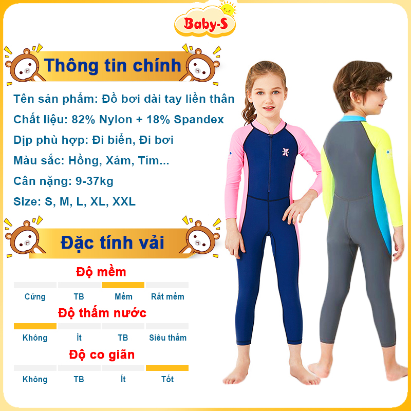 Đồ bơi cho bé dài tay cao cấp chống nắng và tia UV toàn thân cho bé trai bé gái từ 3 đến 11 tuổi – DB014