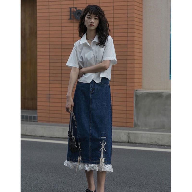 Váy bò dáng dài phối nơ siêu xinh