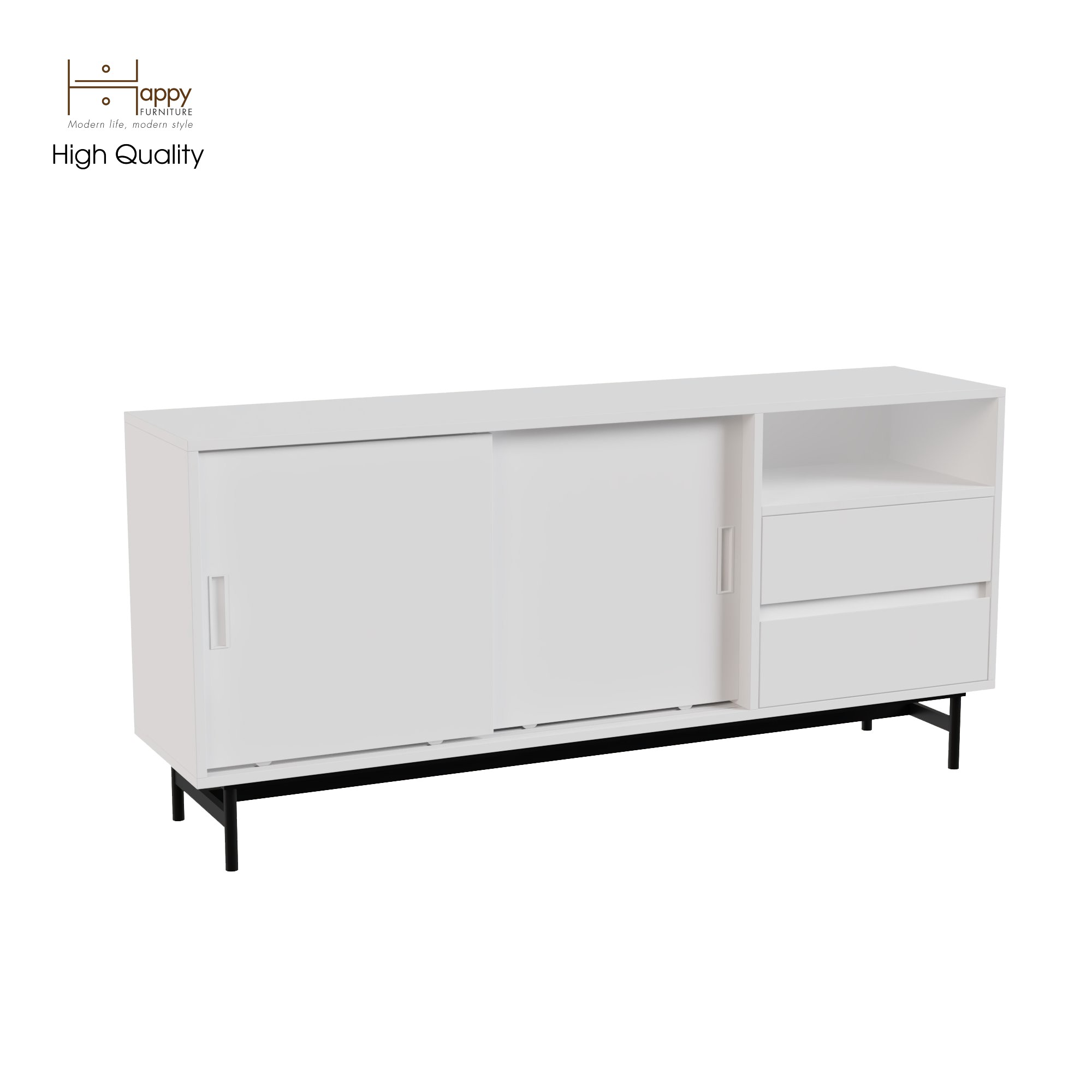 [Happy Home Furniture] LUCA, Tủ lưu trữ 2 ngăn cánh lùa - Chân sắt, 150cm x 36cm x 70cm ( DxRxC), TCL_023