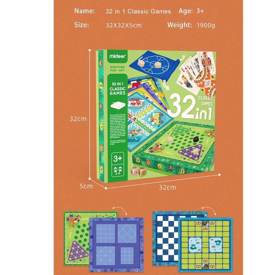 Cờ vua, cờ tướng, cờ vây … 32 loại trò chơi Board Game Mideer Classic Games 32 In 1 đồ chơi trí tuệ cho bé