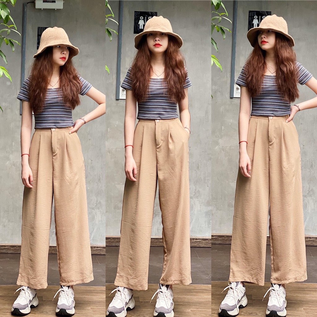 Quần ống rộng nữ 3 màu lưng thun sau nút trước chất vải nhẹ nhàng thoải mái