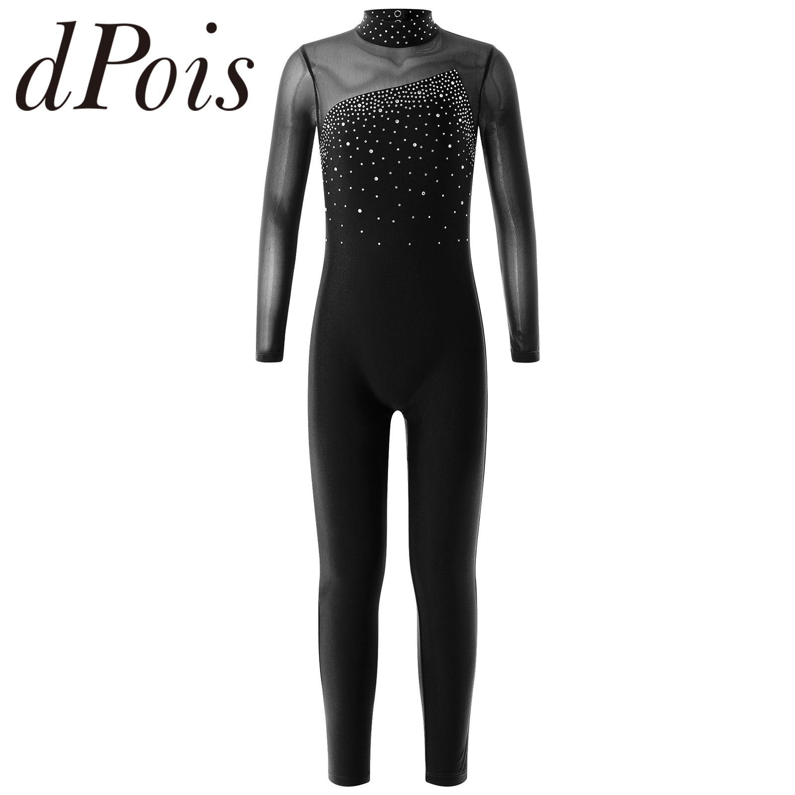 Thanh thiếu niên thể dục dụng cụ Jumpsuits Trẻ em Bodysuit Ice Bodysuit Shinestone Shinestone For Girls Long Sleeve Ballet Dance Thể dục dụng cụ thể dục dụng cụ Color: Burgundy Size: 8