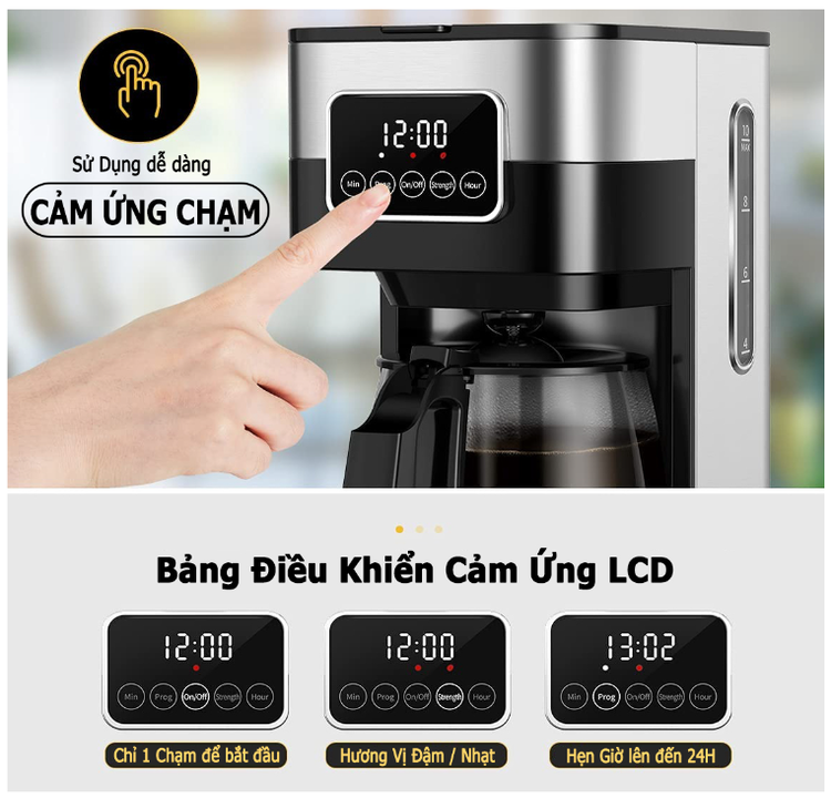 Máy pha cà phê tự động cao cấp Shardor CM1429TA-GS - Công suất: 900W - Dung tích: 1500ml - HÀNG NHẬP KHẨU