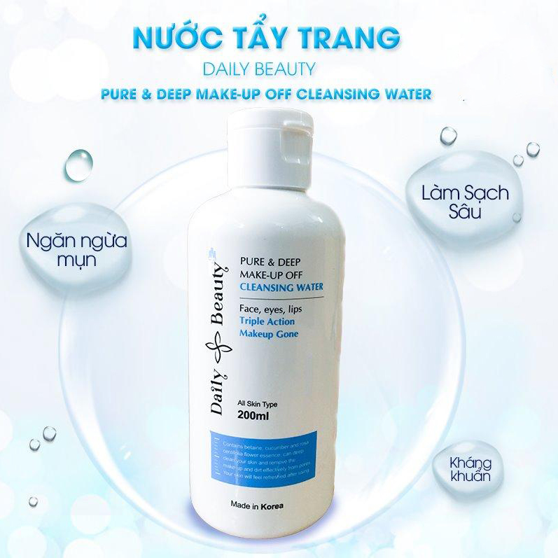 Nước tẩy trang Daily Beauty Pure &amp; Deep Make-up Off Cleansing Water R&amp;B xuất xứ LB Cosmetic Hàn Quốc, chiết xuất 100% tự nhiên, tẩy sạch bụi bẩn, bã nhờn, dầu thừa, và lớp trang điểm, làm da sạch sâu mạnh mẽ, dịu nhẹ với mọi loại da, 120ml