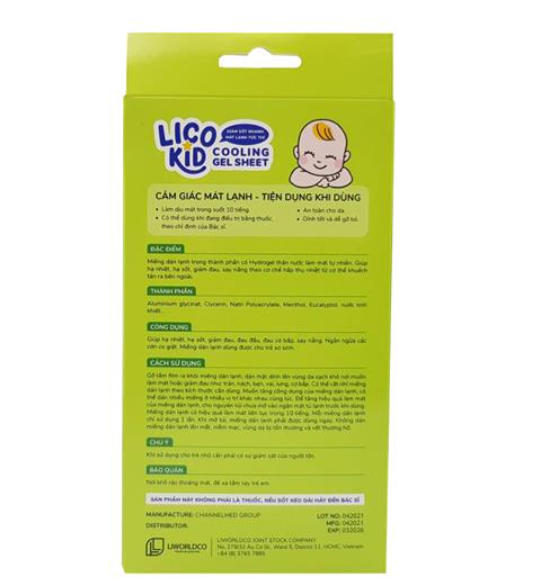 DÁN HẠ SỐT NHANH, GIẢM ĐAU, CHÙM MÁT LẠNH LICO KID TÁO -  Hộp 6 Miếng