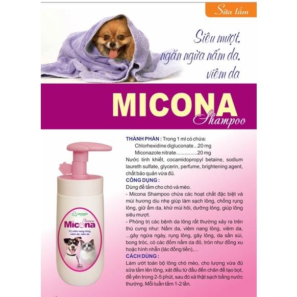 Sữa Tắm Micona Shampoo 200ml - Sữa Tắm Trị nấm và viêm da Cho Chó Và Mèo - Chai Lớn Tiết Kiệm Hơn