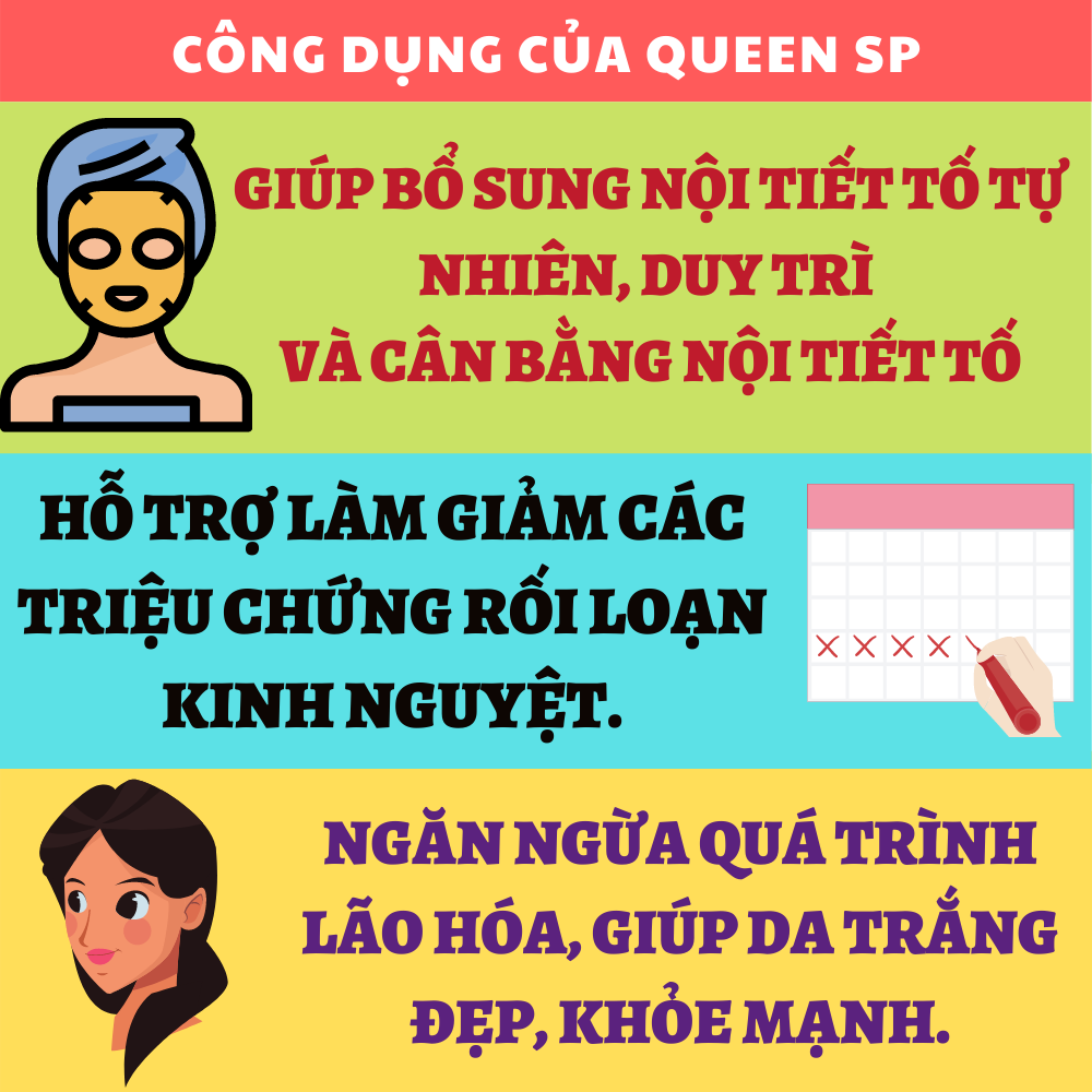 QueenSP - Viên uống bổ sung nội tiết tố, hỗ trợ săn chắc vòng 1, Ngăn ngừa quá trình lão hóa, giúp da trắng đẹp, khỏe mạnh