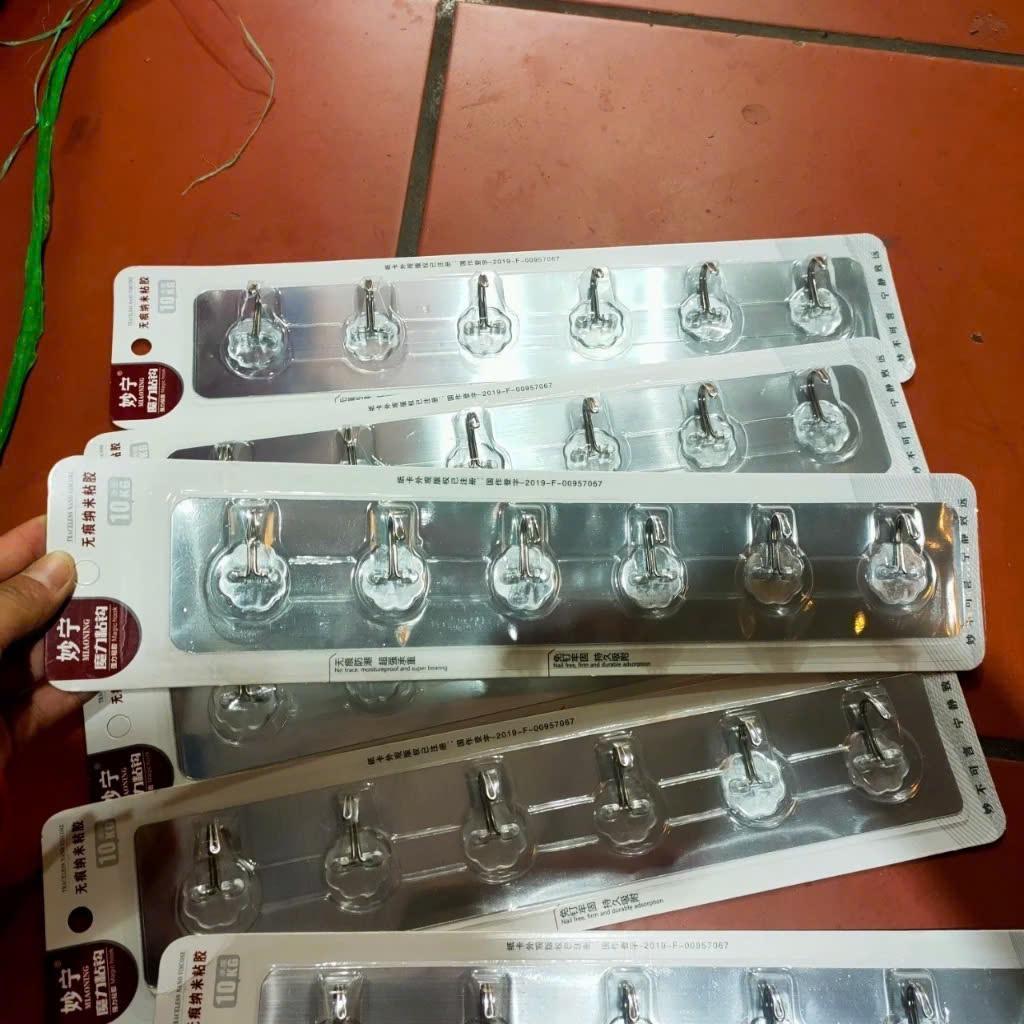 Móc Dán Tường Inox Dài 6 Móc Chịu Lực/Thanh 6 Móc Dán Tường Inox Dài Chịu Lực Treo Tường