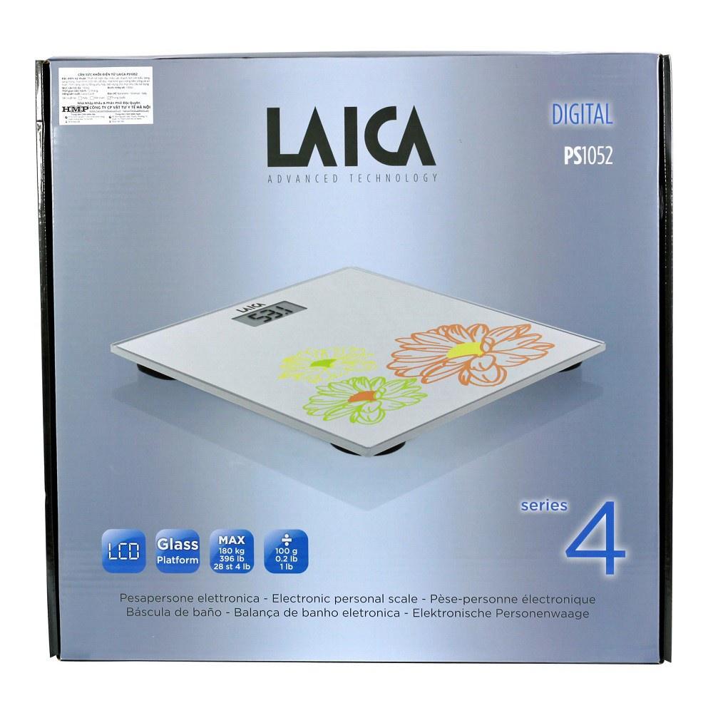 Cân điện tử sức khỏe Laica PS1052W, kiểu dáng sang trọng, màn hình LCD lớn, mặt kính cường lực dày