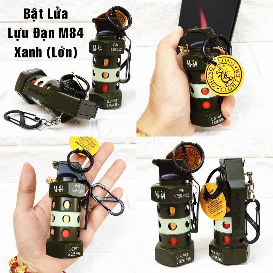 BẬT LỬA MÓC KHÓA HÌNH TRÁI LỰU ĐẠN M 84 XANH (SIZE LỚN)