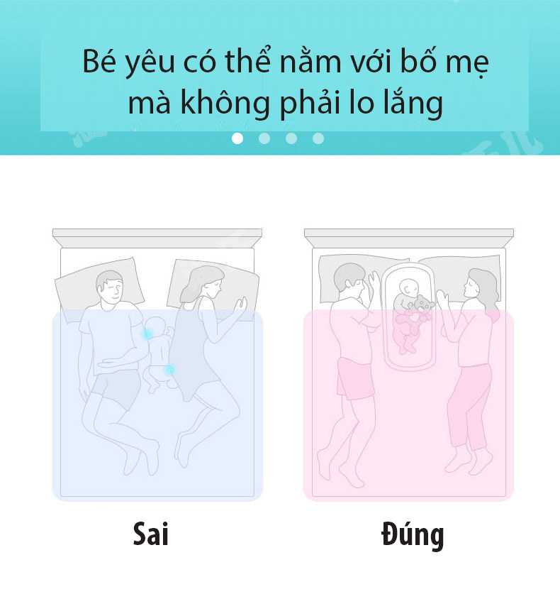 Nôi Vải Ngủ Chung Giường - Di Động, Gọn Nhẹ, Êm Ái, Thoáng Khí và Thấm Hút Tốt Kèm Mùng,Đồ Chơi, Nhạc, Pin, Gối Chống Bẹp Đầu