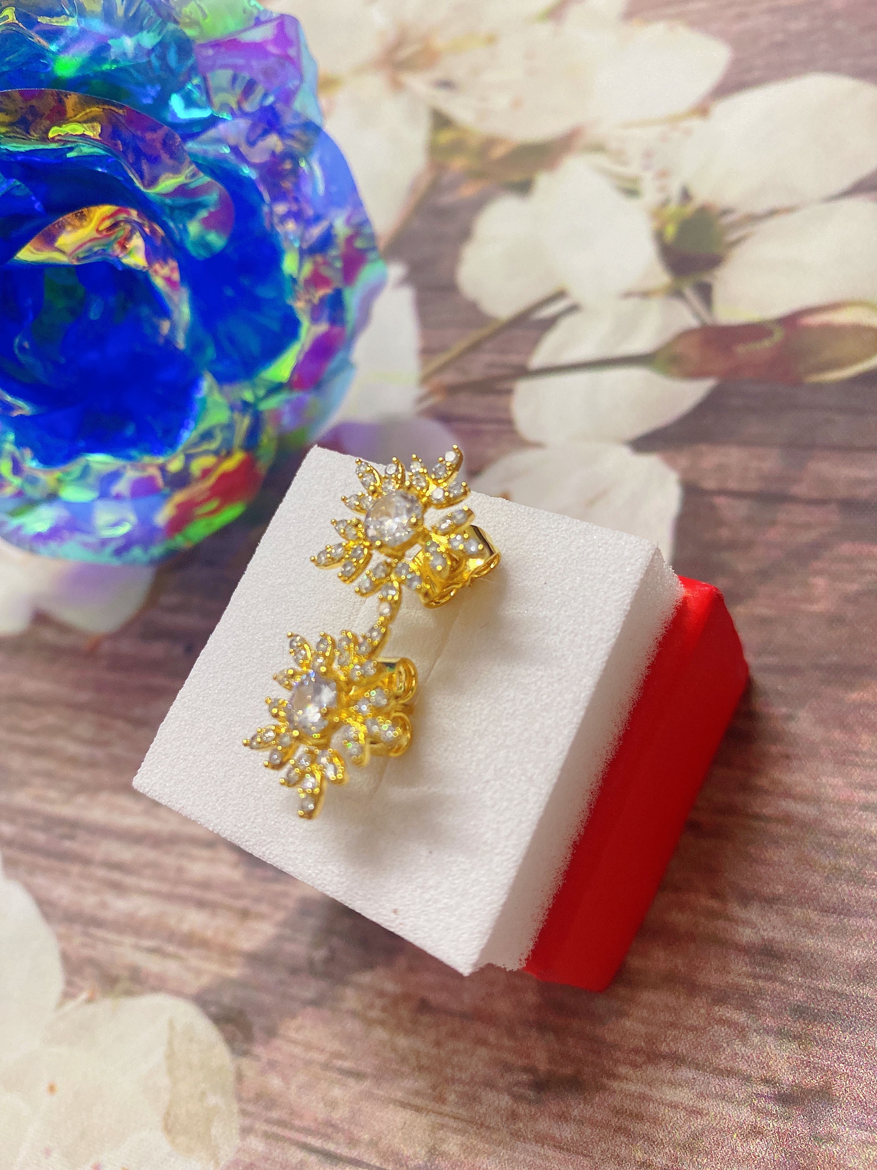 Bông Tai Nữ Bông Tuyết Hoa To Đính Đá Lấp Lánh Mạ Vàng