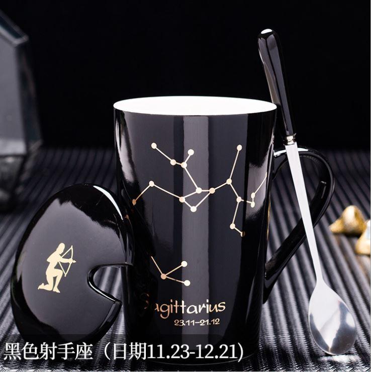 LY NƯỚC 12 CUNG HOÀNG ĐẠO KÈM NẮP LY VÀ MUỖNG