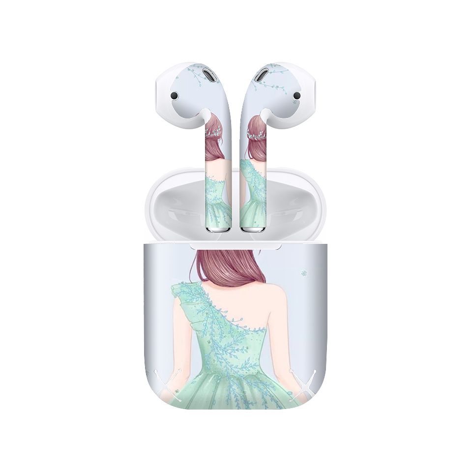 Miếng dán skin chống bẩn cho tai nghe AirPods in hình Cô gái váy xanh - Gin007 (bản không dây 1 và 2