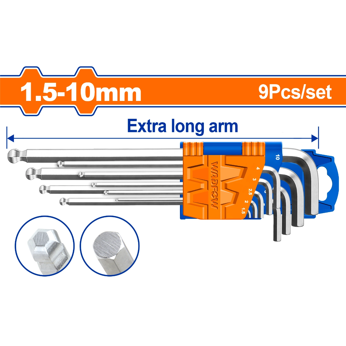 BỘ 9 CHÌA LỤC GIÁC BI TRÒN DÀI 1.5-10MM WHK2292 WADFOW - HÀNG CHÍNH HÃNG